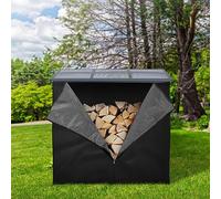 ML-Design Funda para Estante de Leña LxAl 185x125 cm Negro Protección de Poliéster Contra la Intemperie Cubierta para Almacenamiento de Troncos Apilados 143x145cm Lona con Cremallera y Correas Cosidas