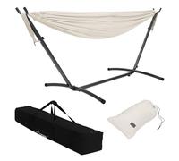 ML-Design Hamaca Doble con Estructura de Acero Beige Espacio para 2 Personas Silla Colgante XXL con Soporte y Bolsa de Transporte Incluida Balancín de Interior y Exterior Adecuado para el Jardín