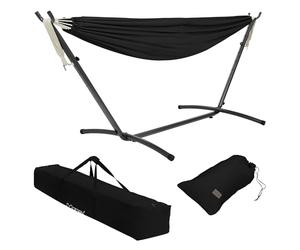 ML-Design Hamaca Doble con Estructura de Acero Negro Espacio para 2 Personas Silla Colgante XXL con Soporte y Bolsa de Transporte Incluida Balancín de Interior y Exterior Adecuado para el Jardín