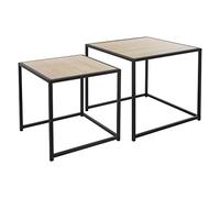 ML-Design Juego 2 Mesas Auxiliares 40x40x40cm/50x50x45cm Cuadradas Negro/Roble Estructura de Metal Diseño Industrial Mesita de Centro para Café Velador para Salón Consola Decorativa Comedor Dormitorio