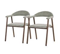 ML-Design Juego 2 Sillas de Comedor con Reposabrazos, Asientos de Cocina y Salón con Respaldo, Tapizado Tejido Verde y Estructura de Acero con Aspecto Madera, Sillones Ergonómicos Modernos