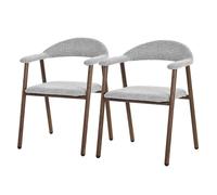 ML-Design Juego 2 Sillas de Comedor con Reposabrazos, Asientos de Cocina y Salón con Respaldo, Tapizado Tejido Gris y Estructura de Acero con Aspecto Madera, Sillones Ergonómicos Modernos