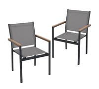 ML-Design Juego 2X Sillas de Jardín Gris Oscuro Asiento de Textilene para Terraza, Aspecto Madera y Estructura de Aluminio con Reposabrazos y Respaldo Mueble Apliable Resistente a la Intemperie