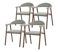 ML-Design Juego 4 Sillas de Comedor con Reposabrazos, Asientos de Cocina y Salón con Respaldo, Tapizado Tejido Verde y Estructura de Acero con Aspecto Madera, Sillones Ergonómicos Modernos