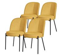 ML-Design Juego 4X Sillas de Comedor en Color Mostaza, Poliéster Tapizado con Patas de Metal Asiento Acolchado con Respaldo Semi-Redondo Diseño Atemporal Mueble Ergonómico para Cocina y Sala de Estar