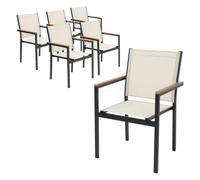 ML-Design Juego 6X Sillas de Jardín Beige Asiento de Textilene para Terraza, Aspecto Madera y Estructura de Aluminio con Reposabrazos y Respaldo Mueble Apliable Resistente a la Intemperie