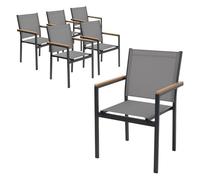 ML-Design Juego 6X Sillas de Jardín Gris Oscuro Asiento de Textilene para Terraza, Aspecto Madera y Estructura de Alumino con Reposabrazos y Respaldo Mueble Apliable Resistente a la Intemperie