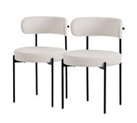ML-Design Juego de 2 Sillas de Comedor Asientos Tapizados en Tejido Teddy Blanco y Patas de Metal Negro Muebles Ergonómicos Elegantes Sillón de Diseño Moderno para Mesa de Salón, Escritorio o Cocina
