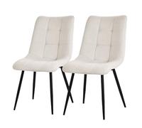 ML-Design Juego de 2 Sillas de Comedor Color Beige Asiento Acolchado para Cocina o Salón con Funda de Tela y Patas de Acero Negro Sillón Tapizado Suave con Respaldo para Oficina o Sala de Estar