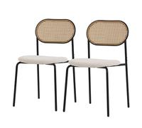 ML-Design Juego de 2 Sillas de Comedor Color Beige Asiento Moderno de Cocina con Respaldo Curvado de Rejilla Tapizado con Patas de Metal, Mueble sin Reposabrazos Sillón Ratán Moderno para Salón