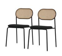 ML-Design Juego de 2 Sillas de Comedor Color Negro Asiento Moderno de Cocina con Respaldo Curvado de Rejilla Tapizado con Patas de Metal, Mueble sin Reposabrazos Sillón Ratán Moderno para Salón