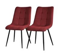 ML-Design Juego de 2 Sillas de Comedor Color Rojo Asiento Acolchado para Cocina o Salón con Funda de Tela y Patas de Acero Negro Sillón Tapizado Suave con Respaldo para Oficina o Sala de Estar