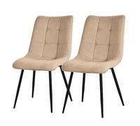 ML-Design Juego de 2 Sillas de Comedor Marrón Claro Asiento Acolchado para Cocina o Salón con Funda de Tela y Patas de Acero Negro Sillón Tapizado Suave con Respaldo para Oficina o Sala de Estar