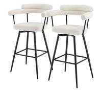ML-Design Juego de 2 Taburetes de Bar Giratorios 360° Beige Tejido Teddy 76 cm de Altura Asientos con Reposabrazos y Respaldo Sillas Modernas Tapizadas con Patas de Metal, Mueble Bistro, Cocina