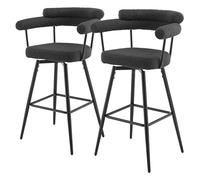 ML-Design Juego de 2 Taburetes de Bar Giratorios 360° Gris Oscuro Tejido Teddy 76 cm de Altura Asientos con Reposabrazos y Respaldo Sillas Modernas Tapizadas con Patas de Metal, Mueble Bistro, Cocina