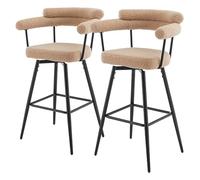 ML-Design Juego de 2 Taburetes de Bar Giratorios 360° Marrón en Tejido Teddy 76 cm de Altura Asientos con Reposabrazos y Respaldo Sillas Modernas Tapizadas con Patas de Metal, Mueble Bistro, Cocina