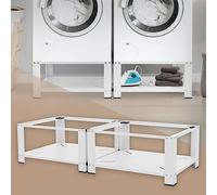 ML-Design Juego de 2x Pedestales para Lavadora o Secadora Blanco 128 x 54 x 32 cm de Acero, Capacidad hasta 150kg Soporte Alto Base Estable y Robusta Bastidor Universal con Balda de Almacenamiento