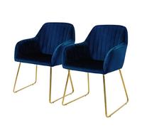 ML-Design Juego de 2X Sillas de Comedor Azules Asiento Ergonómico Acolchado Tapizado de Terciopelo, Patas de Metal Dorado Sillón de Diseño Moderno para Mesa de Salón Escritorio Dormitorio o Cocina