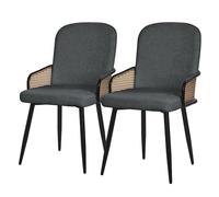 ML-Design Juego de 2X Sillas de Comedor con Funda de Tela Antracita, Asiento de Salón con Respaldo, Reposabrazos con Aspecto Ratán Mueble Tapizado con Patas de Metal, Sillón Ergonómico de Cocina