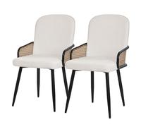 ML-Design Juego de 2X Sillas de Comedor con Funda de Tela Beige, Asiento de Salón con Respaldo, Reposabrazos con Aspecto de Ratán Mueble Tapizado con Patas de Metal, Sillón Ergonómico de Cocina