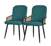 ML-Design Juego de 2x Sillas de Comedor con Funda de Tela Turquesa Oscuro, Asiento de Salón con Respaldo, Reposabrazos con Aspecto Ratán Mueble Tapizado con Patas de Metal, Sillón Ergonómico de Cocina