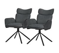 ML-Design Juego de 2X Sillas de Comedor Giratorias 360° con Funda de Tela Antracita, Asiento de Salón con Reposabrazos y Respaldo, Mueble Tapizado con Patas de Metal, Sillón Ergonómico de Cocina