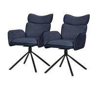 ML-Design Juego de 2X Sillas de Comedor Giratorias 360° con Funda de Tela Azul Oscuro, Asiento de Salón con Reposabrazos y Respaldo, Mueble Tapizado con Patas de Metal, Sillón Ergonómico de Cocina