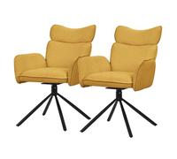 ML-Design Juego de 2X Sillas de Comedor Giratorias 360° con Funda de Tela Mostaza, Asiento de Salón con Reposabrazos y Respaldo, Mueble Tapizado con Patas de Metal, Sillón Ergonómico de Cocina