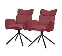 ML-Design Juego de 2X Sillas de Comedor Giratorias 360° con Funda de Tela Roja, Asiento de Salón con Reposabrazos y Respaldo, Mueble Tapizado con Patas de Metal, Sillón Ergonómico de Cocina