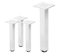 ML-Design Juego de 4 Patas de Mesa 30cm Blanco Brillante de Acero con Recubrimiento en Polvo, Perfil 4x4cm, Pies Regulables en Altura 1-4 cm para Muebles, Mesitas de Centro, Bancos o Aparadores