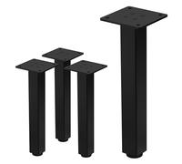 ML-Design Juego de 4 Patas de Mesa 30cm Negro Brillante de Acero con Recubrimiento en Polvo, Perfil 4x4cm, Pies Regulables en Altura 1-4 cm para Muebles, Mesitas de Centro, Bancos o Aparadores