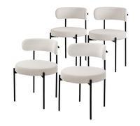 ML-Design Juego de 4 Sillas de Comedor Asientos Tapizados en Tejido Teddy Blanco y Patas de Metal Negro Muebles Ergonómicos Elegantes Sillón de Diseño Moderno para Mesa de Salón, Escritorio o Cocina