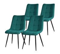 ML-Design Juego de 4 Sillas de Comedor Color Azul Petróleo Asiento Acolchado para Cocina o Salón con Funda de Tela y Patas de Acero Negro Sillón Tapizado Suave con Respaldo para Oficina Sala de Estar