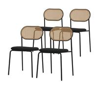 ML-Design Juego de 4 Sillas de Comedor Color Negro Asiento Moderno de Cocina con Respaldo Curvado de Rejilla Tapizado con Patas de Metal, Mueble sin Reposabrazos Sillón Ratán Moderno para Salón