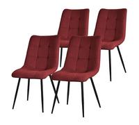 ML-Design Juego de 4 Sillas de Comedor Color Rojo Asiento Acolchado para Cocina o Salón con Funda de Tela y Patas de Acero Negro Sillón Tapizado Suave con Respaldo para Oficina o Sala de Estar