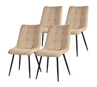 ML-Design Juego de 4 Sillas de Comedor Marrón Claro Asiento Acolchado para Cocina o Salón con Funda de Tela y Patas de Acero Negro Sillón Tapizado Suave con Respaldo para Oficina o Sala de Estar