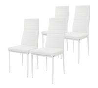 ML-Design Juego de 4 Sillas de Comedor Tapizadas en Piel Sintética Color Blanco, Asiento de Cocina o Salón con Respaldo Alto y Patas de Metal, Sillón Ergonómico Estilo Moderno Acolchado y Cómodo