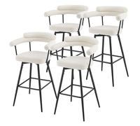 ML-Design Juego de 4 Taburetes de Bar Giratorios 360° Beige Tejido Teddy 76 cm de Altura Asientos con Reposabrazos y Respaldo Sillas Modernas Tapizadas con Patas de Metal, Mueble Bistro, Cocina