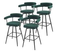 ML-Design Juego de 4 Taburetes de Bar Giratorios 360° Verde Oscuro Tejido Teddy 76 cm de Altura Asientos con Reposabrazos y Respaldo Sillas Modernas Tapizadas con Patas de Metal, Mueble Bistro, Cocina
