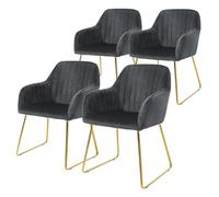 ML-Design Juego de 4x Sillas de Comedor Color Gris Asiento Ergonómico Acolchado Tapizado de Terciopelo, Patas de Metal Dorado Sillón de Diseño Moderno para Mesa de Salón Escritorio Dormitorio o Cocina