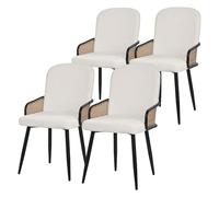 ML-Design Juego de 4X Sillas de Comedor con Funda de Tela Beige, Asiento de Salón con Respaldo, Reposabrazos con Aspecto de Ratán Mueble Tapizado con Patas de Metal, Sillón Ergonómico de Cocina