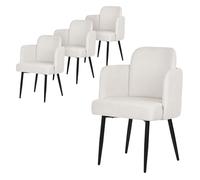 ML-Design Juego de 4X Sillas de Comedor con Funda de Tela Beige, Asiento Sofá de Salón con Respaldo y Reposabrazos de Ratán Mueble Tapizado con Patas de Metal, Sillón Ergonómico de Cocina