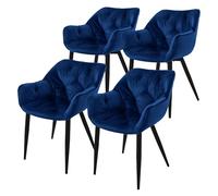 ML-Design Juego de 4x Sillas de Comedor con Respaldo Asiento Ergonómico Acolchado Tapizado de Terciopelo Azul Oscuro con Patas de Metal Sillón de Diseño Moderno para Mesa de Salón, Escritorio o Cocina