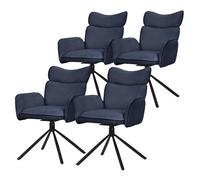 ML-Design Juego de 4X Sillas de Comedor Giratorias 360° con Funda de Tela Azul Oscuro, Asiento de Salón con Reposabrazos y Respaldo, Mueble Tapizado con Patas de Metal, Sillón Ergonómico de Cocina