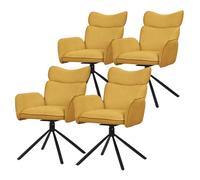 ML-Design Juego de 4X Sillas de Comedor Giratorias 360° con Funda de Tela Mostaza, Asiento de Salón con Reposabrazos y Respaldo, Mueble Tapizado con Patas de Metal, Sillón Ergonómico de Cocina