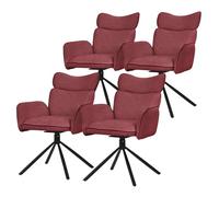 ML-Design Juego de 4X Sillas de Comedor Giratorias 360° con Funda de Tela Roja, Asiento de Salón con Reposabrazos y Respaldo, Mueble Tapizado con Patas de Metal, Sillón Ergonómico de Cocina