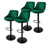 ML-Design Juego de 4x Taburetes de Bar Bistro Tapizados en Piel Sintética PU Verde Sillas con Respaldo Ergonómico y Reposapiés Asiento Cómodo de Mostrador Regulable en Altura 62-82 cm y Giratorio 360°