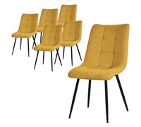 ML-Design Juego de 6 Sillas de Comedor Amarillo Mostaza Asiento Acolchado para Cocina o Salón con Funda de Tela y Patas de Acero Negro Sillón Tapizado Suave con Respaldo para Oficina o Sala de Estar