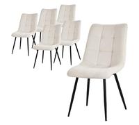 ML-Design Juego de 6 Sillas de Comedor Color Beige Asiento Acolchado para Cocina o Salón con Funda de Tela y Patas de Acero Negro Sillón Tapizado Suave con Respaldo para Oficina o Sala de Estar
