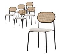 ML-Design Juego de 6 Sillas de Comedor Color Beige Asiento Moderno de Cocina con Respaldo Curvado de Rejilla Tapizado con Patas de Metal, Mueble sin Reposabrazos Sillón Ratán para Salón